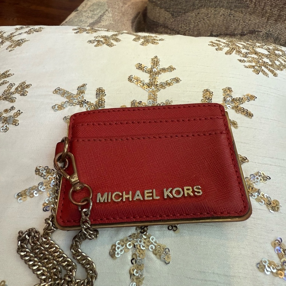 Michael Kors Scarlet Card Holder with Gold Chain